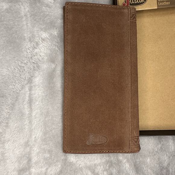 Justin Men's Rodeo Wallet Brown Suede Genuine Leather RFID Checkbook Western - Picture 3 of 9